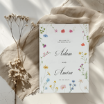 Tafelkaart bruiloft met wilde bloemen en sierlijk handschrift - Creations and More