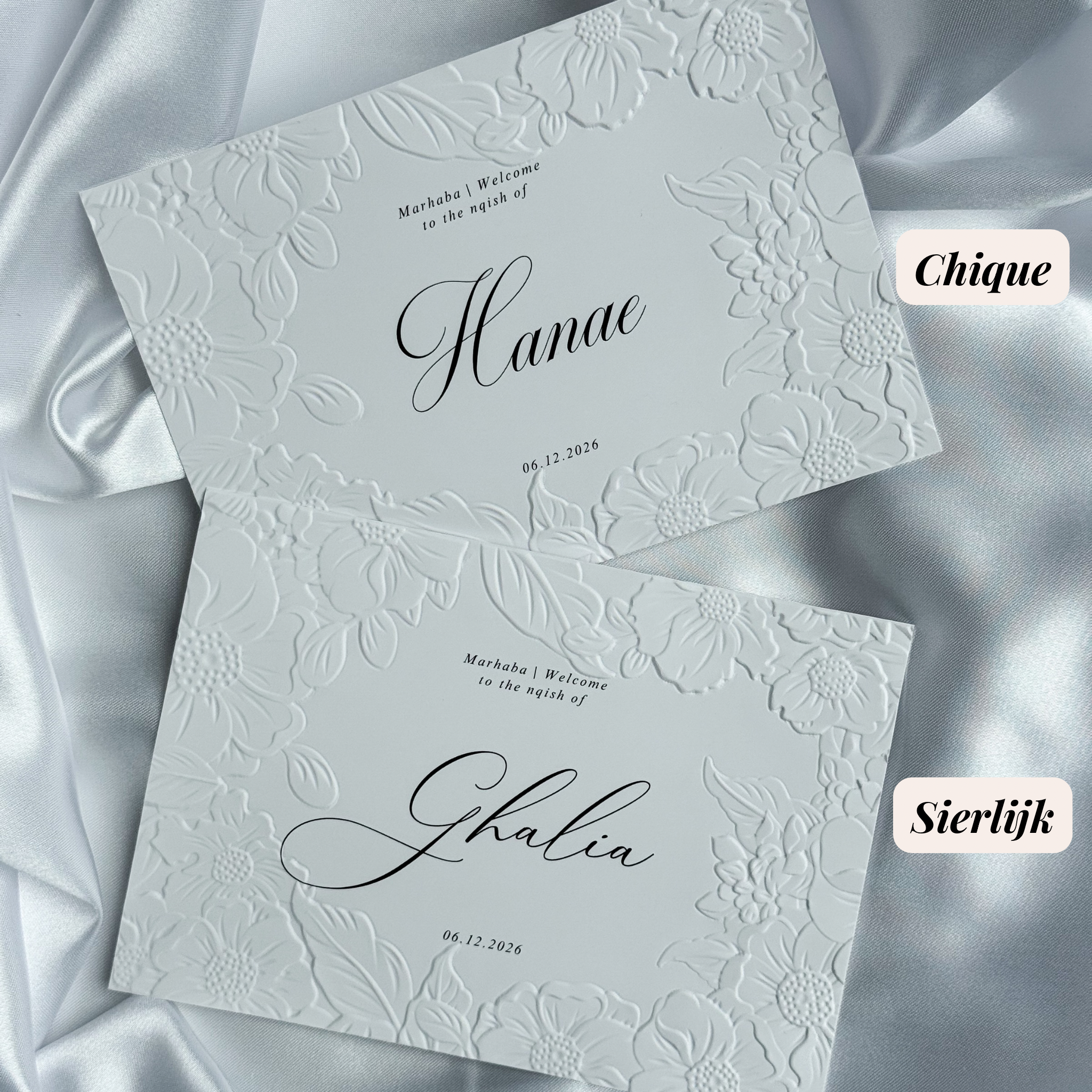 Luxe embossed tafelkaart voor henna / kına, klassiek met zwarte sierletters, productfoto 3 - Creations and More