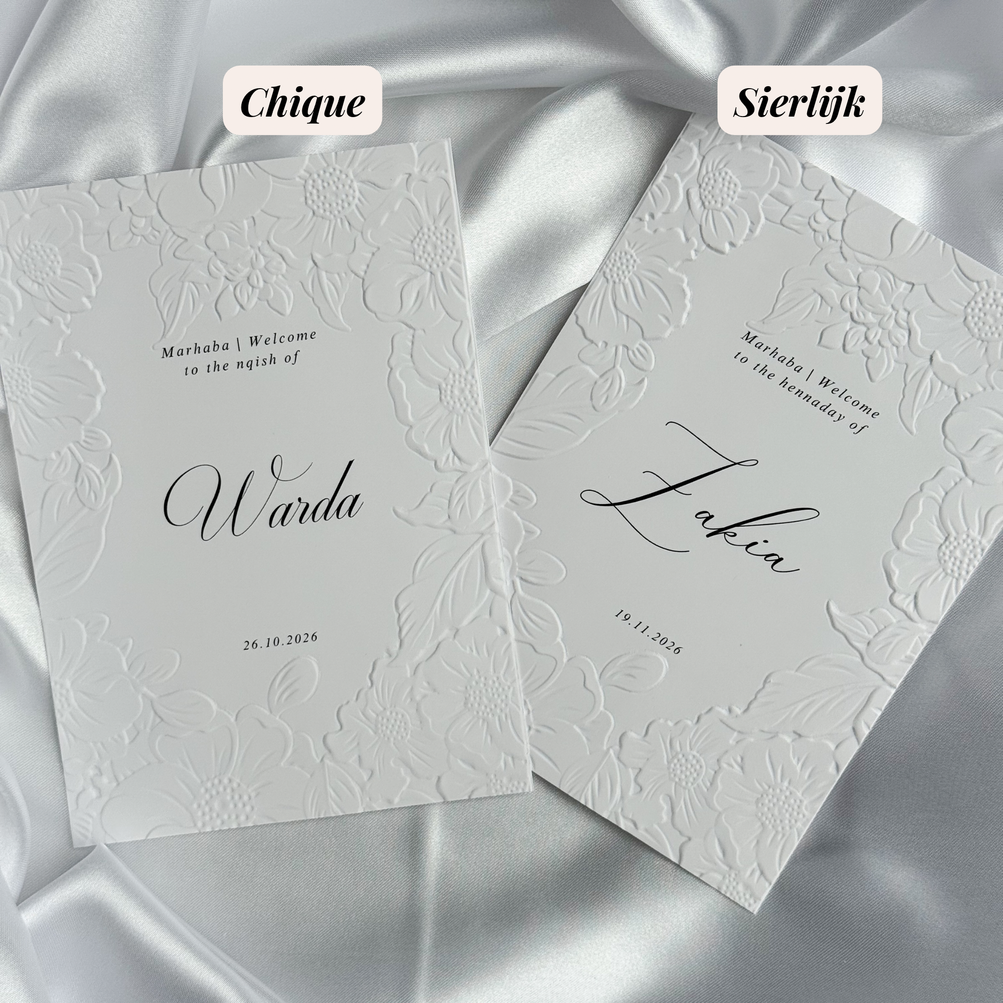 Luxe embossed tafelkaart voor henna / kına, klassiek met zwarte sierletters, productfoto 4 - Creations and More