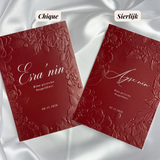 Luxe embossed tafelkaart voor henna / kına, rood met witte sierletters, productfoto 6 - Creations and More