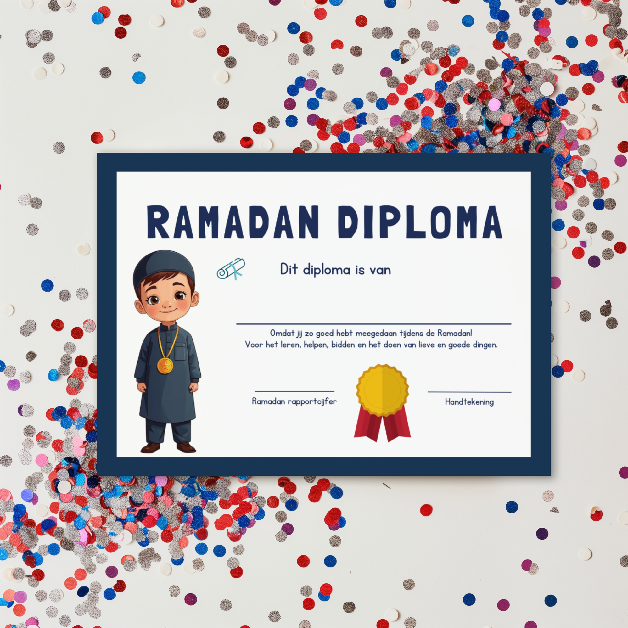 Islamitisch Ramadan diploma voor jongens – certificaat voor kinderen na Ramadan