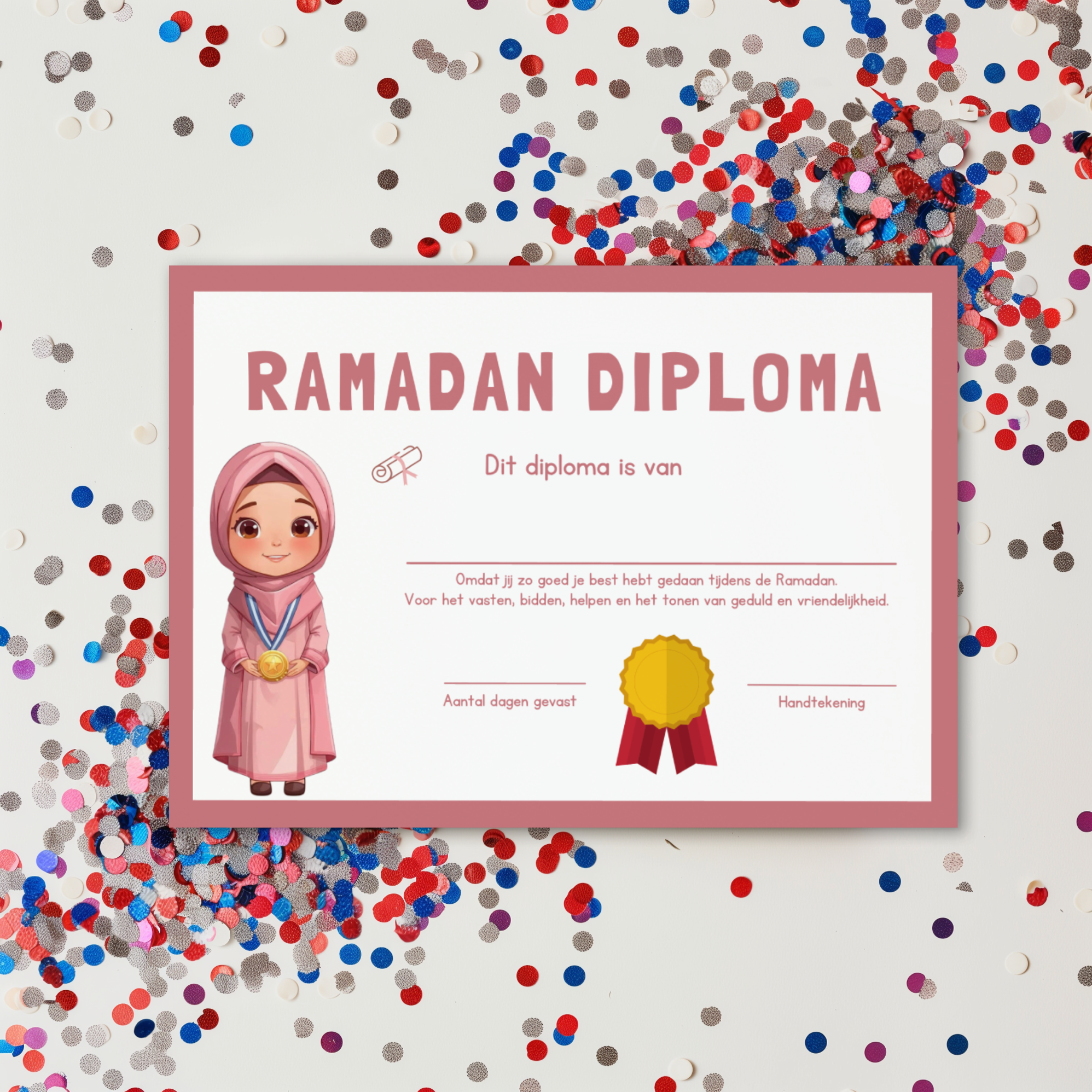 Islamitisch Ramadan diploma voor meisjes – certificaat voor kinderen na Ramadan