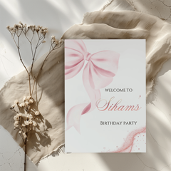 Tafelkaart verjaardag met roze strik en glitters - Creations and More