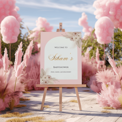 Welkomstbord babyshower meisje roze boog met bloemen - Creations and More