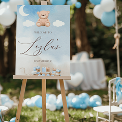 Welkomstbord babyshower teddybeer blauw - Creations and More