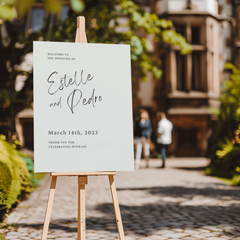 Welkomstbord bruiloft minimalistisch handschrift zwart wit - Creations and More