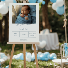 Welkomstbord geboorte jongen met eigen babyfoto blauw - Creations and More